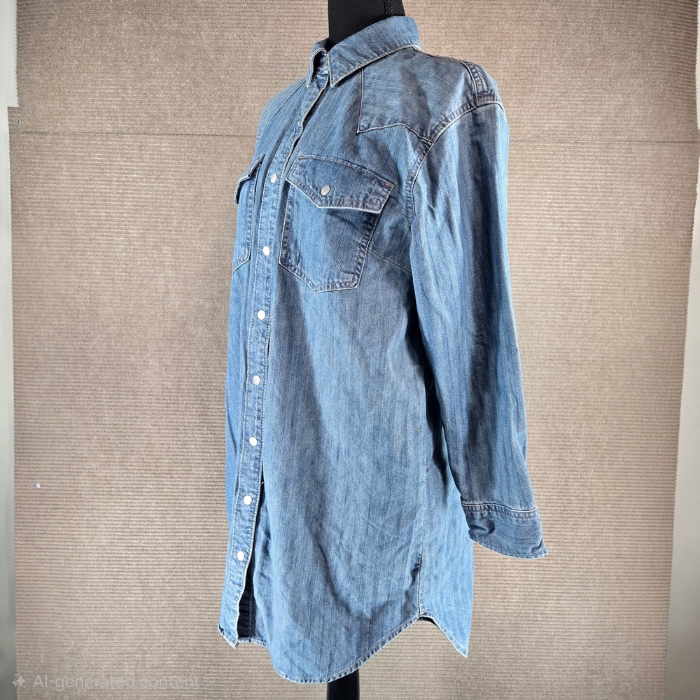 Universal Thread Women XS Oversized Blue Medium Wash Western Denim Shirt Dress